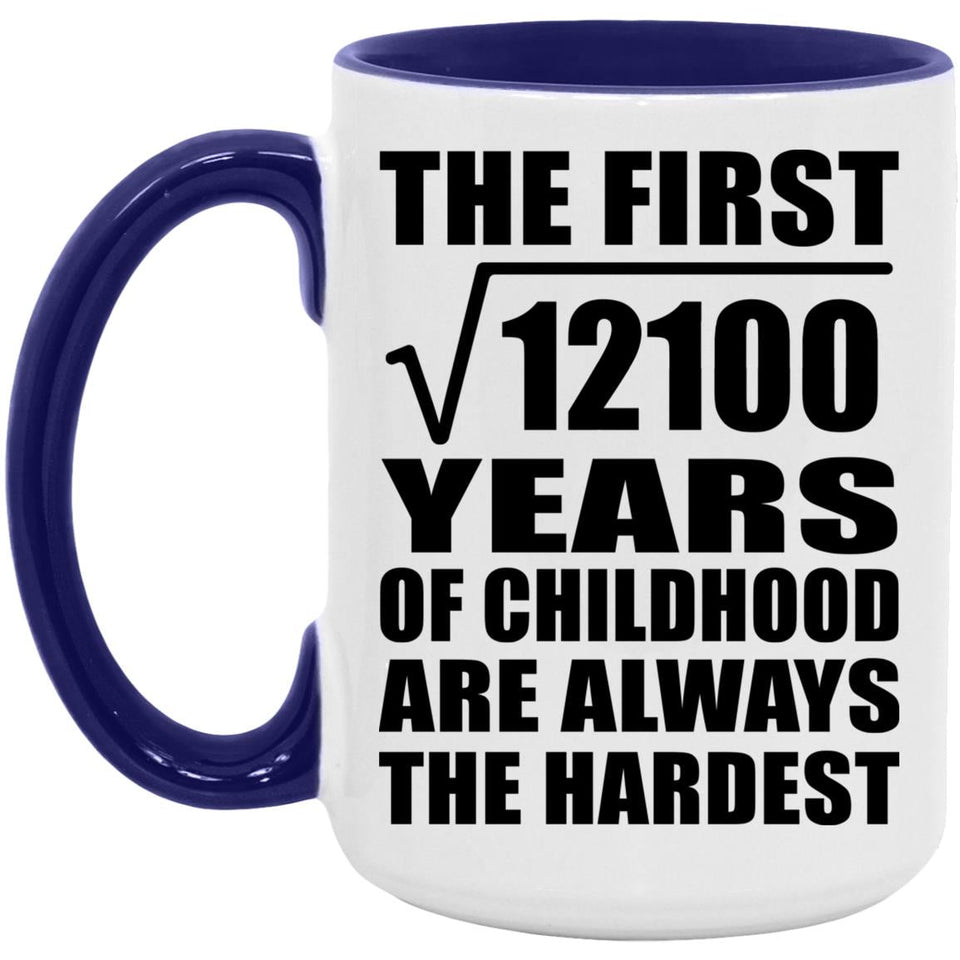 110th Birthday Square Root of 12100 Years of Childhood - 15oz Accent Mug Purple
