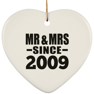 15th Anniversary Mr & Mrs Since 2009 - Heart Ornament