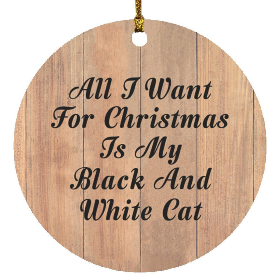All I Want For Christmas Is My Black And White Cat - Circle Ornament C
