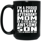 Proud Flight Attendant Mom Of Awesome Son - 15 Oz Coffee Mug Black