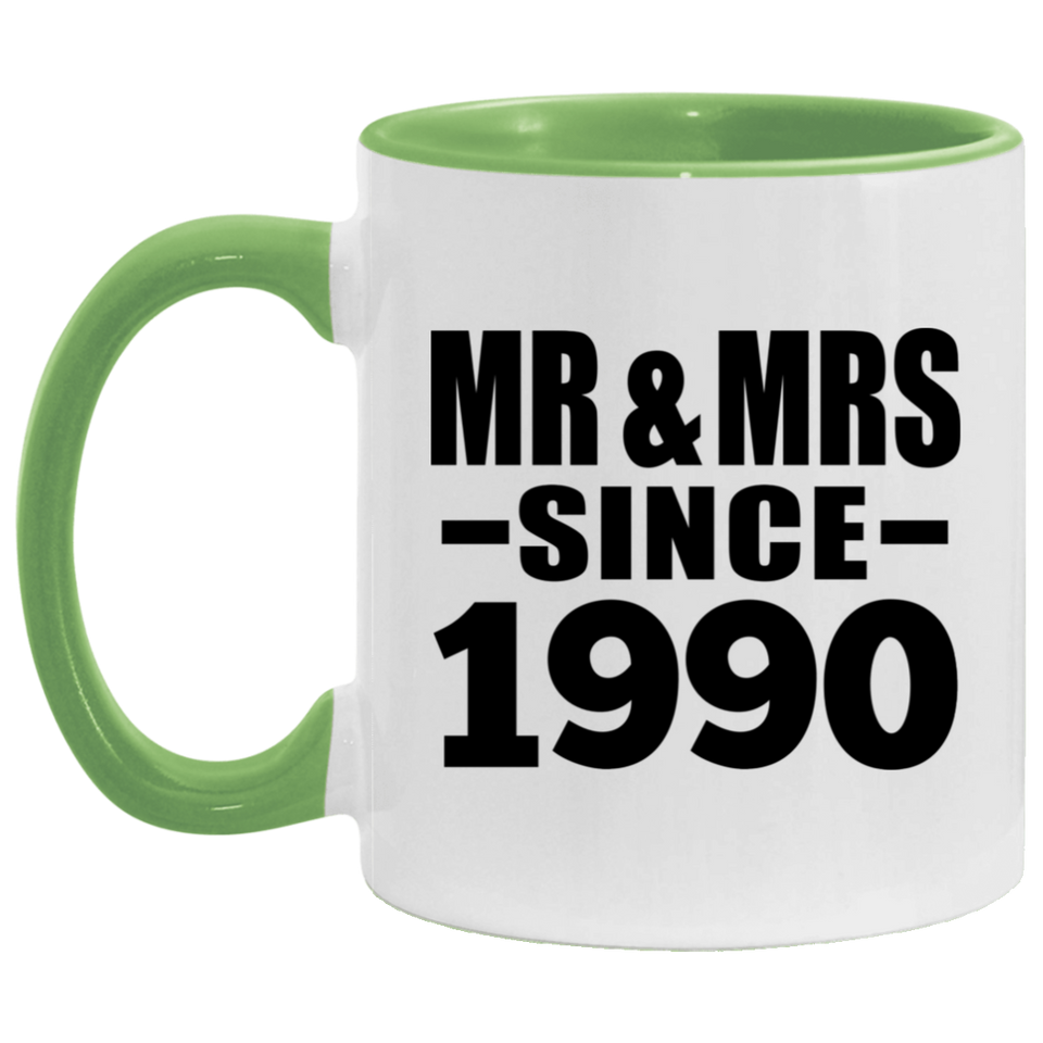 34th Anniversary Mr & Mrs Since 1990 - 11oz Accent Mug Green