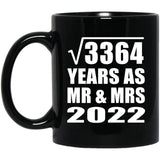 58th Anniversary Square Root of 3364 Years As Mr & Mrs 2022 - 11oz Coffee Mug Black