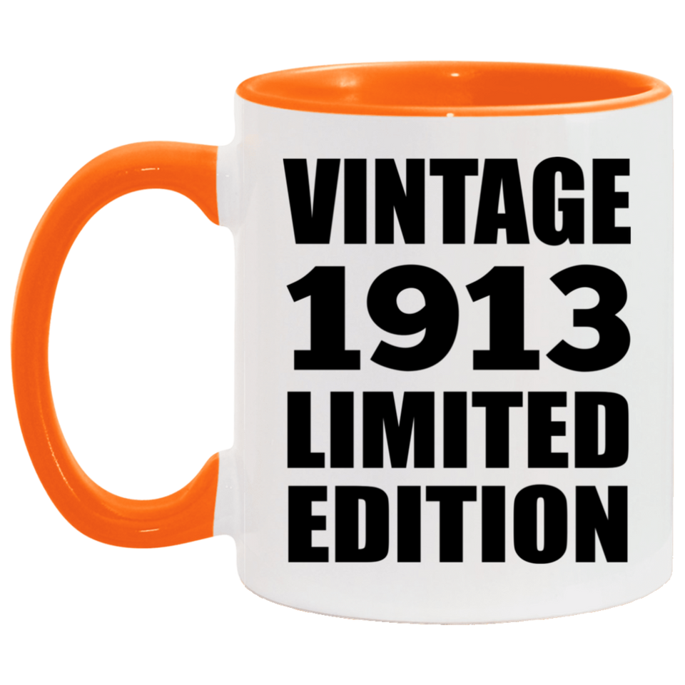 111th Birthday Vintage 1913 Limited Edition - 11oz Accent Mug Orange