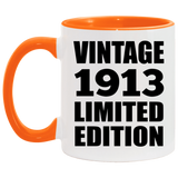 111th Birthday Vintage 1913 Limited Edition - 11oz Accent Mug Orange