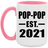 Pop-Pop Established EST. 2021 - 15oz Accent Mug Pink