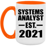 Systems Analyst Established EST. 2021 - 15oz Accent Mug Orange
