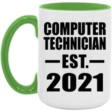 Computer Technician Established EST. 2021 - 15oz Accent Mug Green