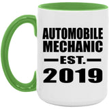 Automobile Mechanic Established EST. 2019 - 15oz Accent Mug Green