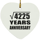 65th Anniversary Square Root of 4225 Years Anniversary - Heart Ornament