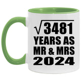 59th Anniversary Square Root of 3481 Years As Mr & Mrs 2024 - 11oz Accent Mug Green
