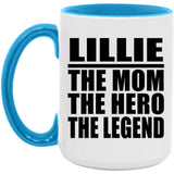 Lillie The Mom The Hero The Legend - 15oz Accent Mug Blue