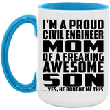 Proud Civil Engineer Mom Of Awesome Son - 15oz Accent Mug Blue