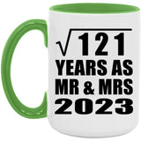 11th Anniversary Square Root of 121 Years As Mr & Mrs 2023 - 15oz Accent Mug Green