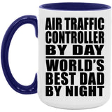 Air Traffic Controller By Day World's Best Dad By Night - 15oz Accent Mug Purple