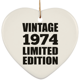50th Birthday Vintage 1974 Limited Edition - Heart Ornament