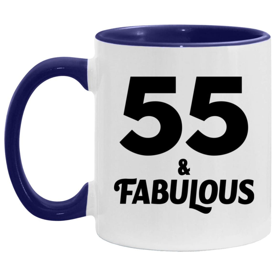 55th Birthday 55 & Fabulous - 11oz Accent Mug Purple