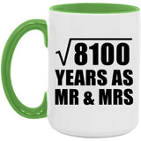 90th Anniversary Square Root of 8100 Years As Mr & Mrs - 15oz Accent Mug Green