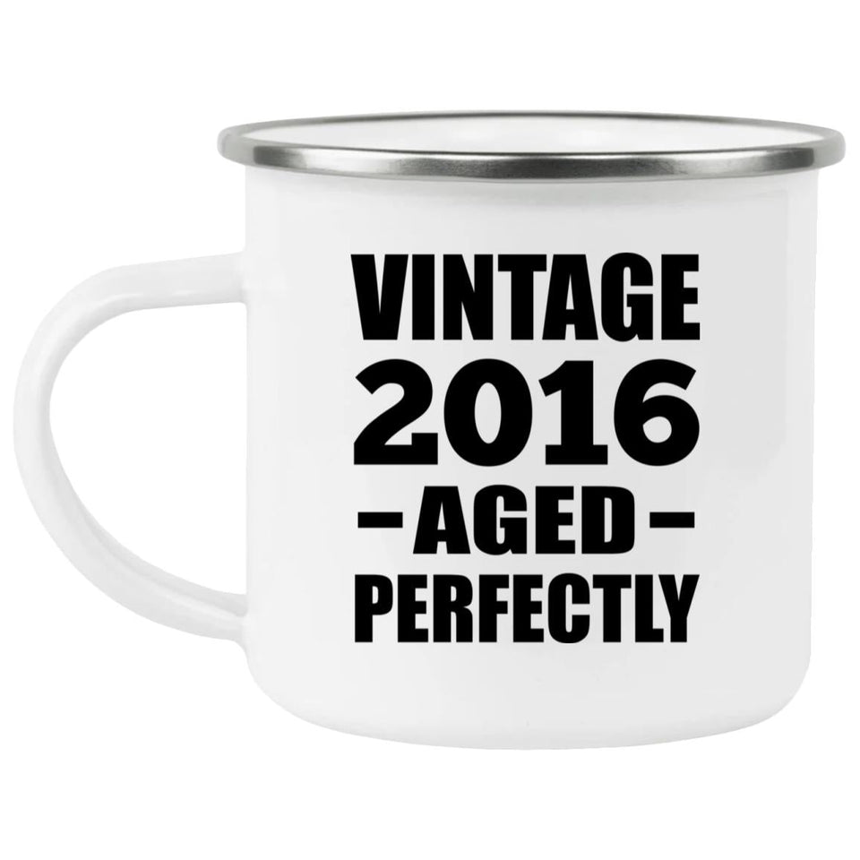 8th Birthday Vintage 2016 Aged Perfectly - 12oz Camping Mug