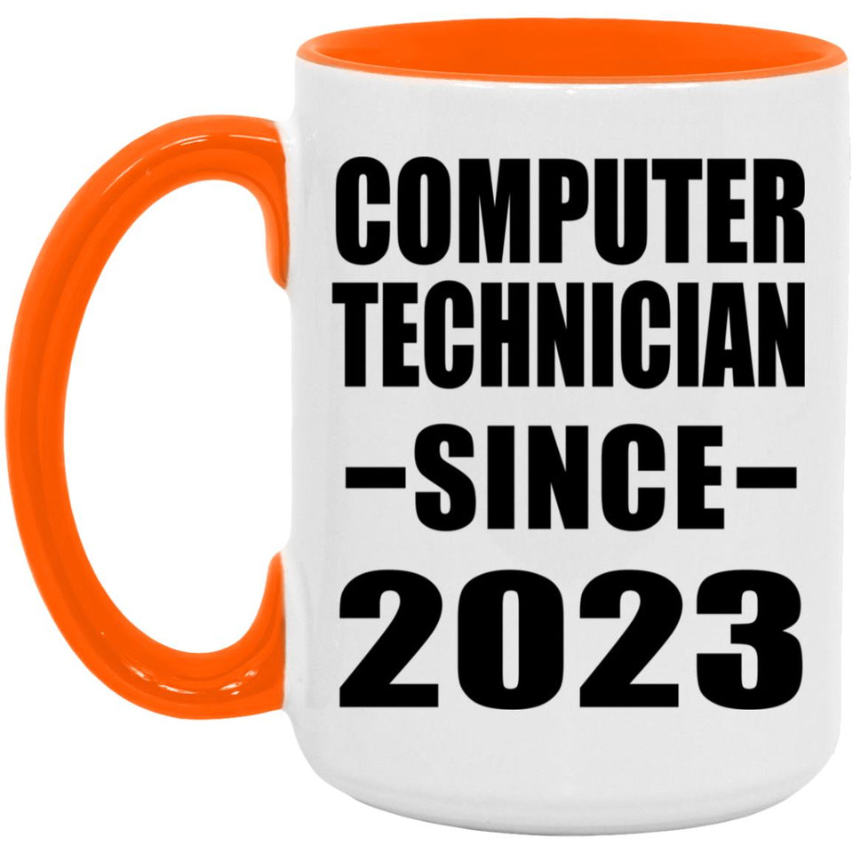 Computer Technician Since 2023 - 15oz Accent Mug Orange