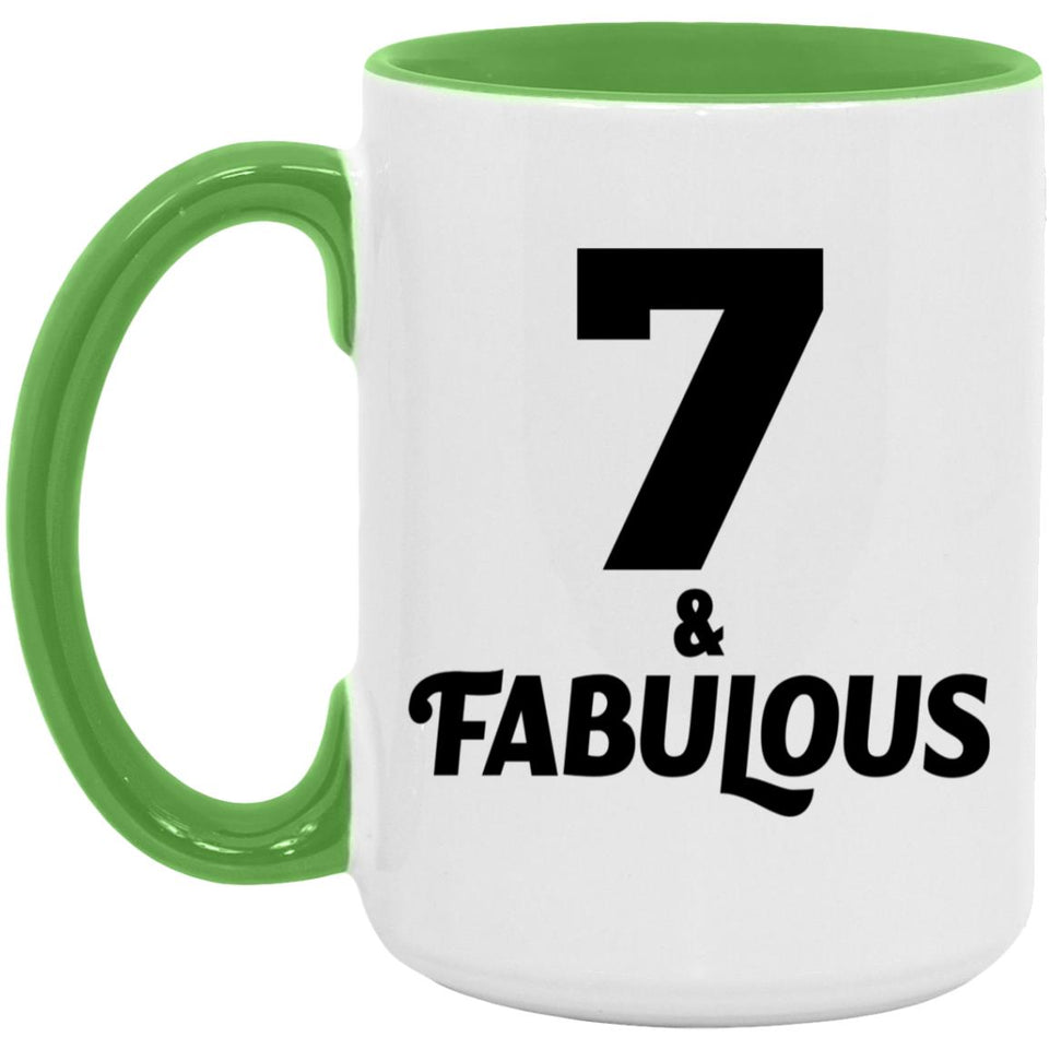 7th Birthday 7 & Fabulous - 15oz Accent Mug Green