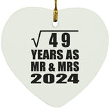 7th Anniversary Square Root of 49 Years As Mr & Mrs 2024 - Heart Ornament