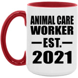 Animal Care Worker Established EST. 2021 - 15oz Accent Mug Red