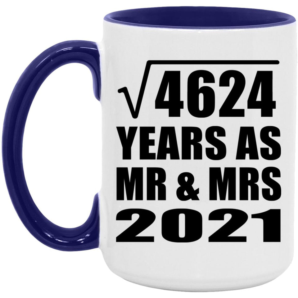 68th Anniversary Square Root of 4624 Years As Mr & Mrs 2021 - 15oz Accent Mug Purple