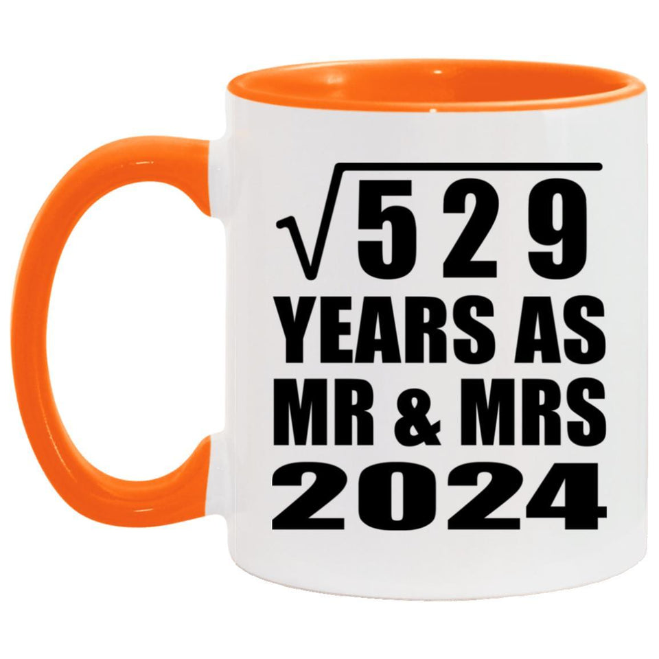 23rd Anniversary Square Root of 529 Years As Mr & Mrs 2024 - 11oz Accent Mug Orange