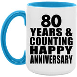 Happy 80th Anniversary 80 Years & Counting - 15oz Accent Mug Blue