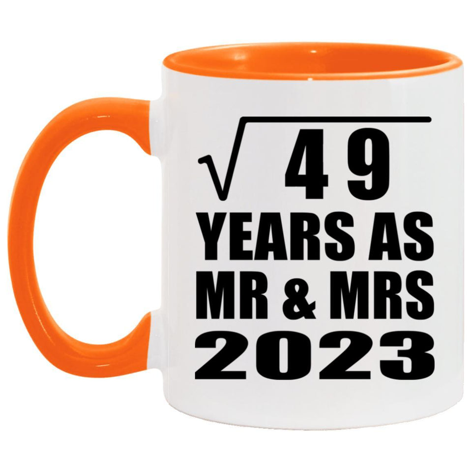 7th Anniversary Square Root of 49 Years As Mr & Mrs 2023 - 11oz Accent Mug Orange