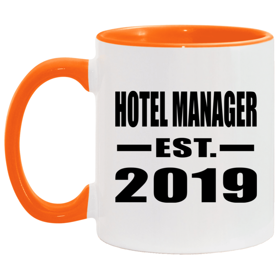 Hotel Manager Established EST. 2019 - 11oz Accent Mug Orange