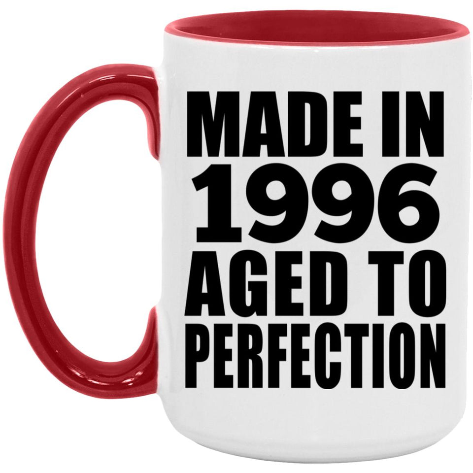 28th Birthday Made In 1996 Aged to Perfection - 15oz Accent Mug Red
