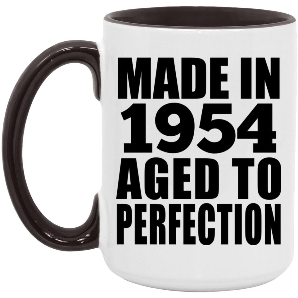 70th Birthday Made In 1954 Aged to Perfection - 15oz Accent Mug Black