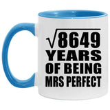 93rd Anniversary Square Root of 8649 Years of Mrs Perfect - 11oz Accent Mug Blue