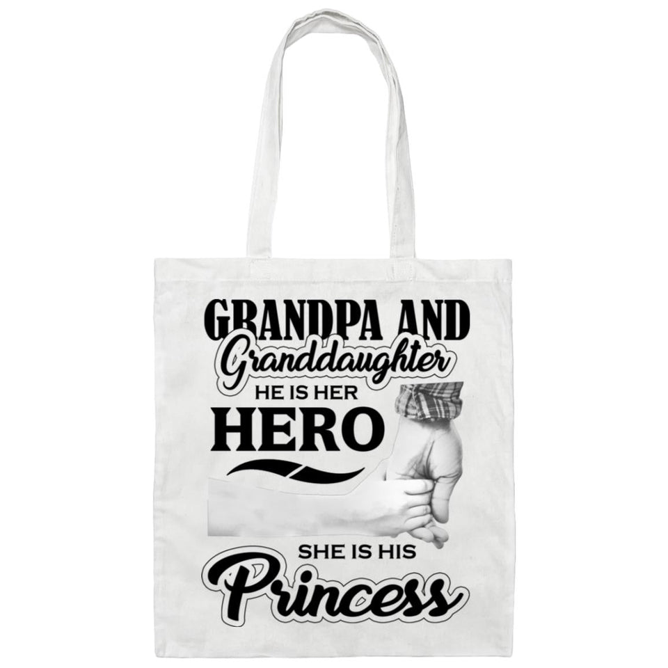 Grandpa & Granddaughter, He is Her Hero, She is His Princess - Tote Bag White