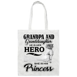 Grandpa & Granddaughter, He is Her Hero, She is His Princess - Tote Bag White