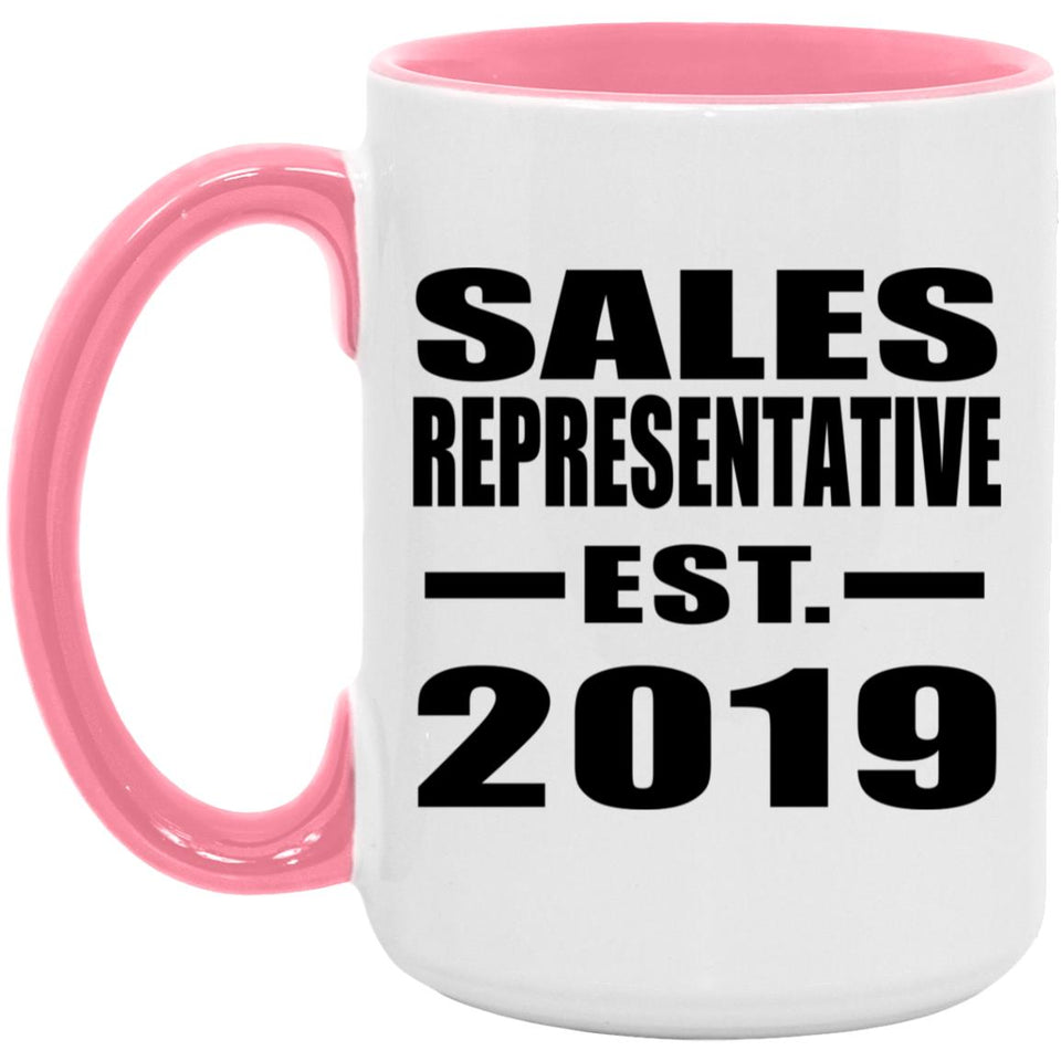 Sales Representative Established EST. 2019 - 15oz Accent Mug Pink