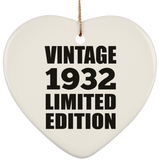 92nd Birthday Vintage 1932 Limited Edition - Heart Ornament