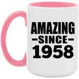 66th Birthday Amazing Since 1958 - 15oz Accent Mug Pink