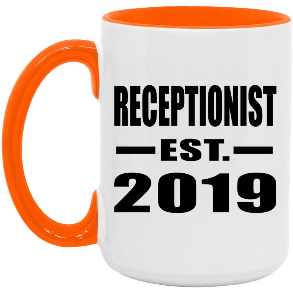 Receptionist Established EST. 2019 - 15oz Accent Mug Orange