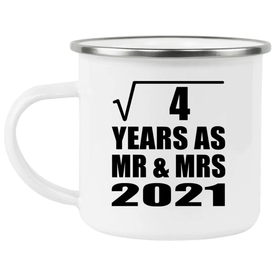2nd Anniversary Square Root of 4 Years As Mr & Mrs 2021 - 12oz Camping Mug