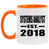 Systems Analyst Established EST. 2018 - 11oz Accent Mug Orange