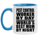 Pest Control Worker By Day World's Best Mom By Night - 11oz Accent Mug Blue