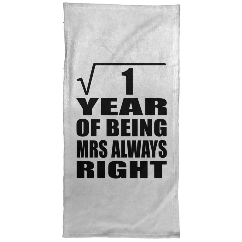 1st Anniversary Square Root of 1 Year Mrs Always Right - Hand Towel