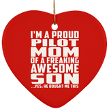 Proud Pilot Mom Of Awesome Son - Heart Ornament
