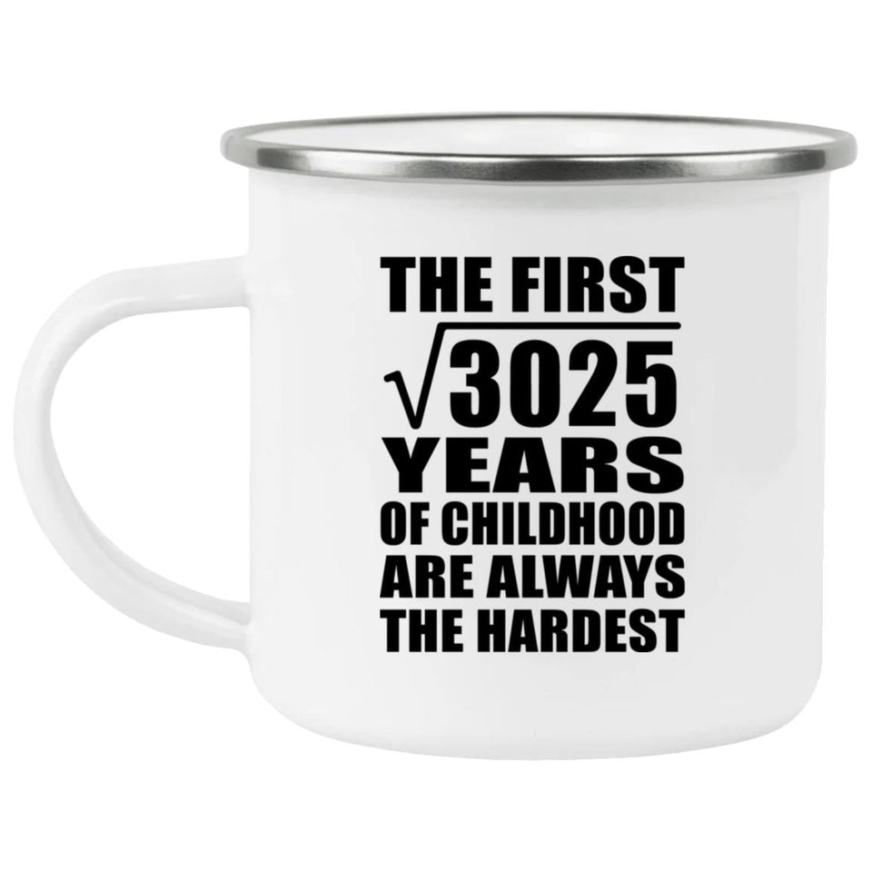 55th Birthday Square Root of 3025 Years of Childhood - 12oz Camping Mug