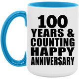 Happy 100th Anniversary 100 Years & Counting - 15oz Accent Mug Blue