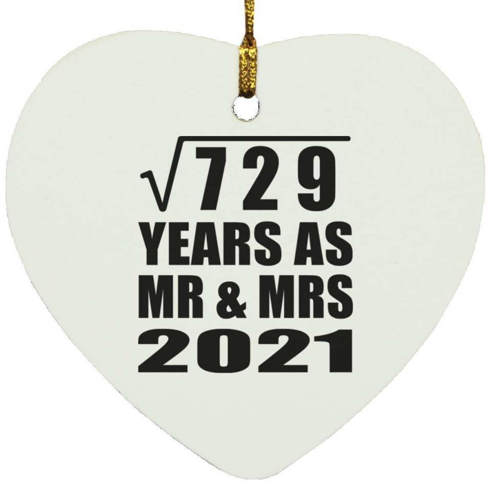 27th Anniversary Square Root of 729 Years As Mr & Mrs 2021 - Heart Ornament