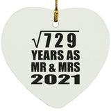 27th Anniversary Square Root of 729 Years As Mr & Mrs 2021 - Heart Ornament