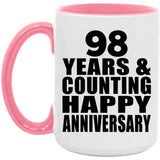 Happy 98th Anniversary 98 Years & Counting - 15oz Accent Mug Pink